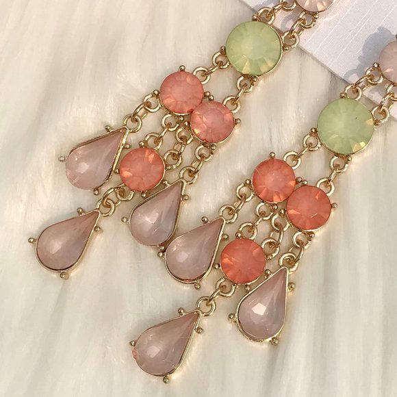 Boho Earrings Long Mixed Bead Goldtone Dangles - Picture 3 of 6